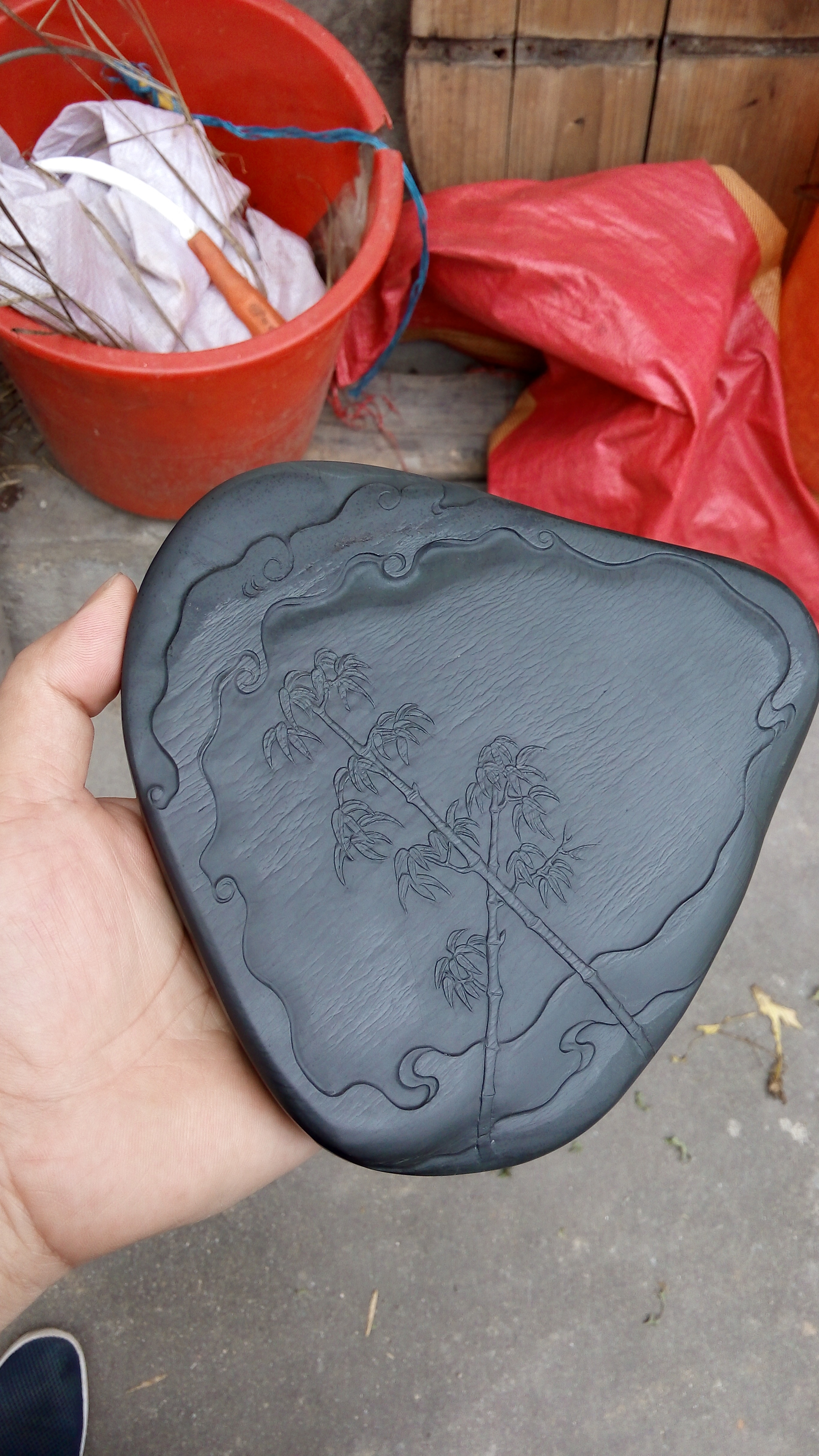 正宗婺源老坑歙砚龙尾砚水波纹竹影清风砚