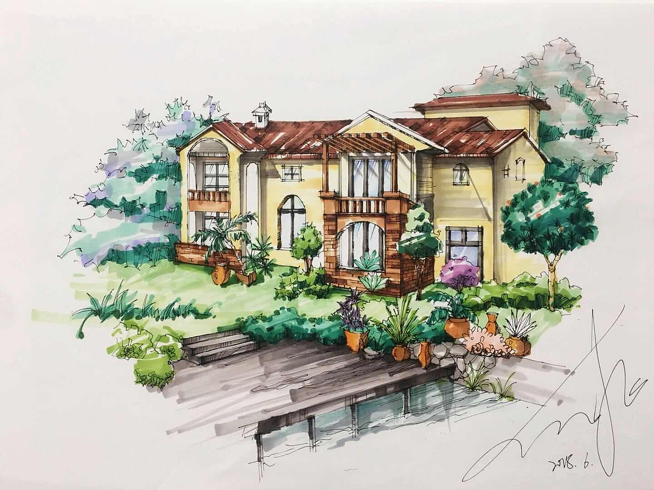 马克笔室外风景手绘