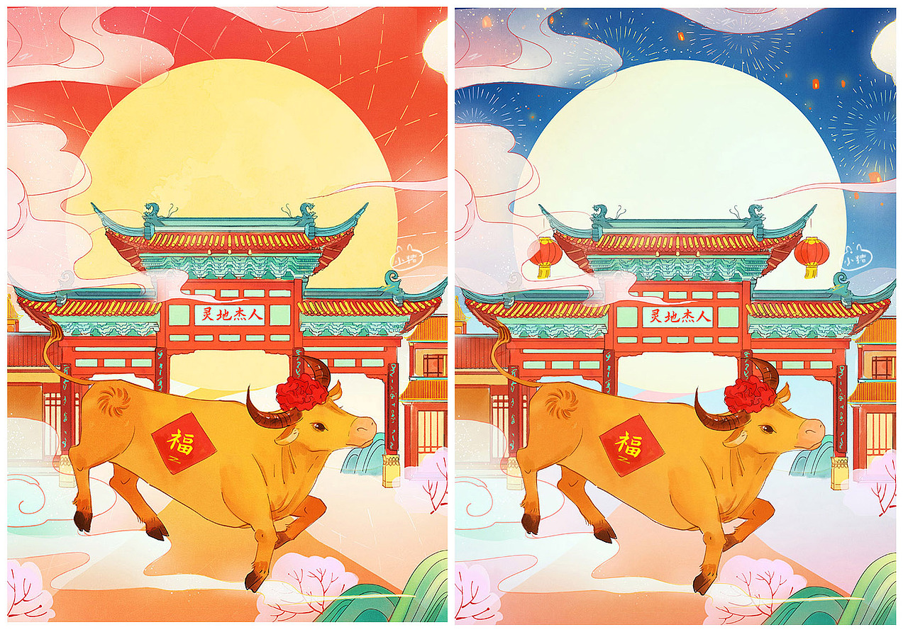 牛年新年国潮风插画