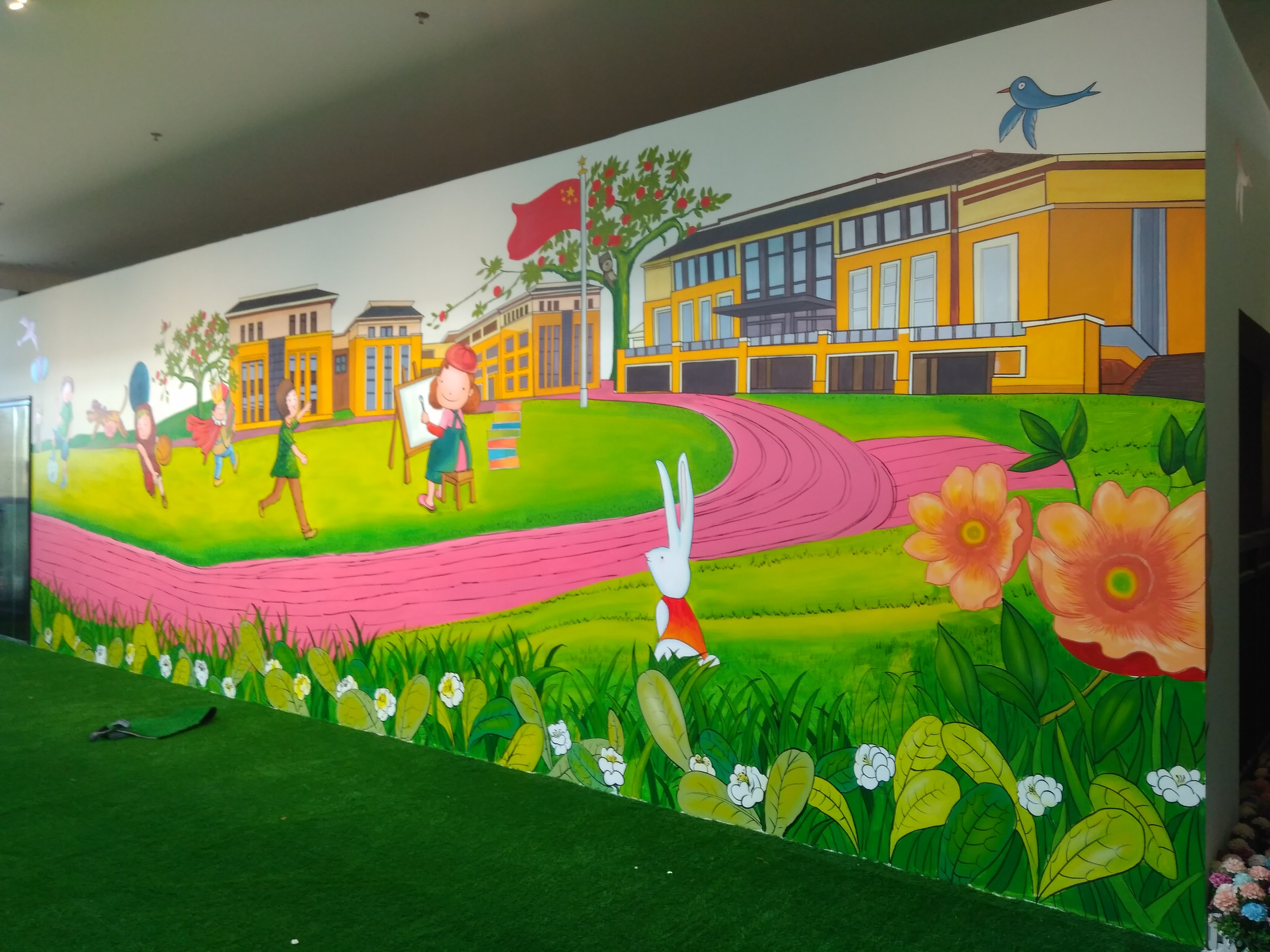 云南昆明酒店墙体彩绘酒店墙画手绘墙酒店装饰画