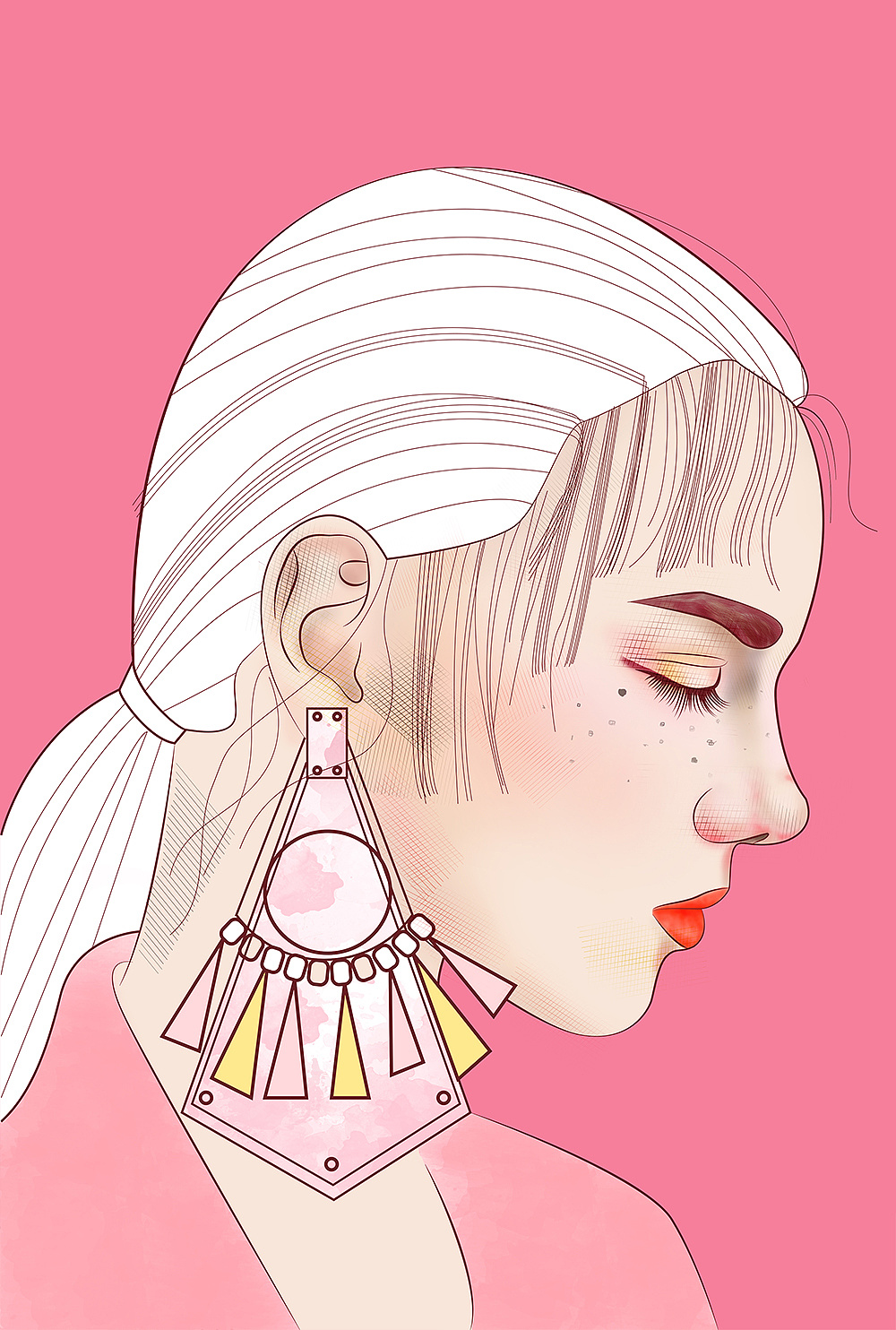戴粉色耳环的少女