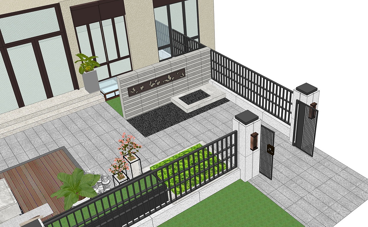 现代庭院景观su模型下载