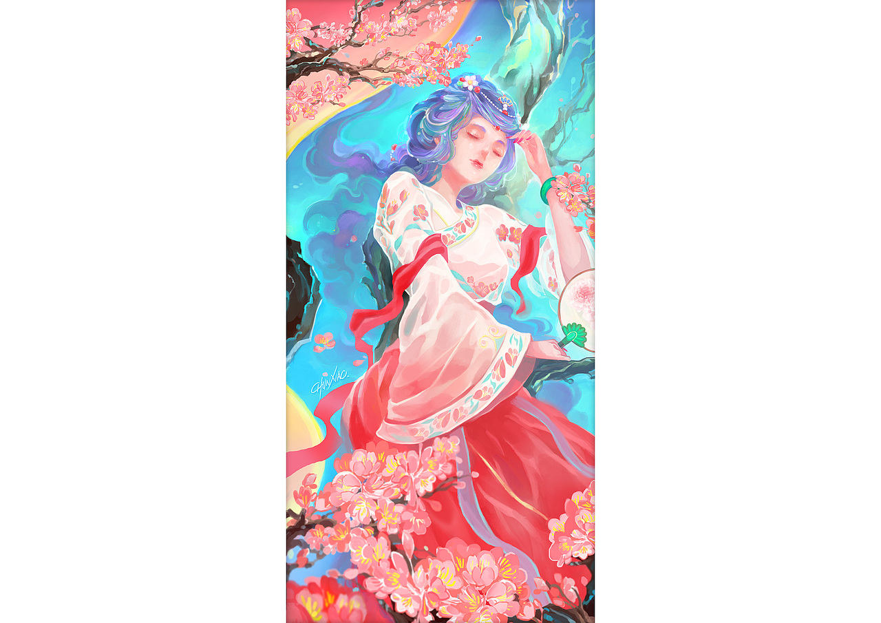 桃之夭夭，灼灼其华（图ZOTY0NjA5NjQ=） - 创作习作 - 站酷设计师chunxiao_春晓原创素材 - 站酷ZCOOL