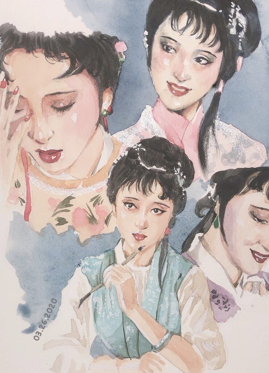 水彩红楼梦黛钗|纯艺术|绘画|空鸣小狼kominwol - 原创作品 - 站酷