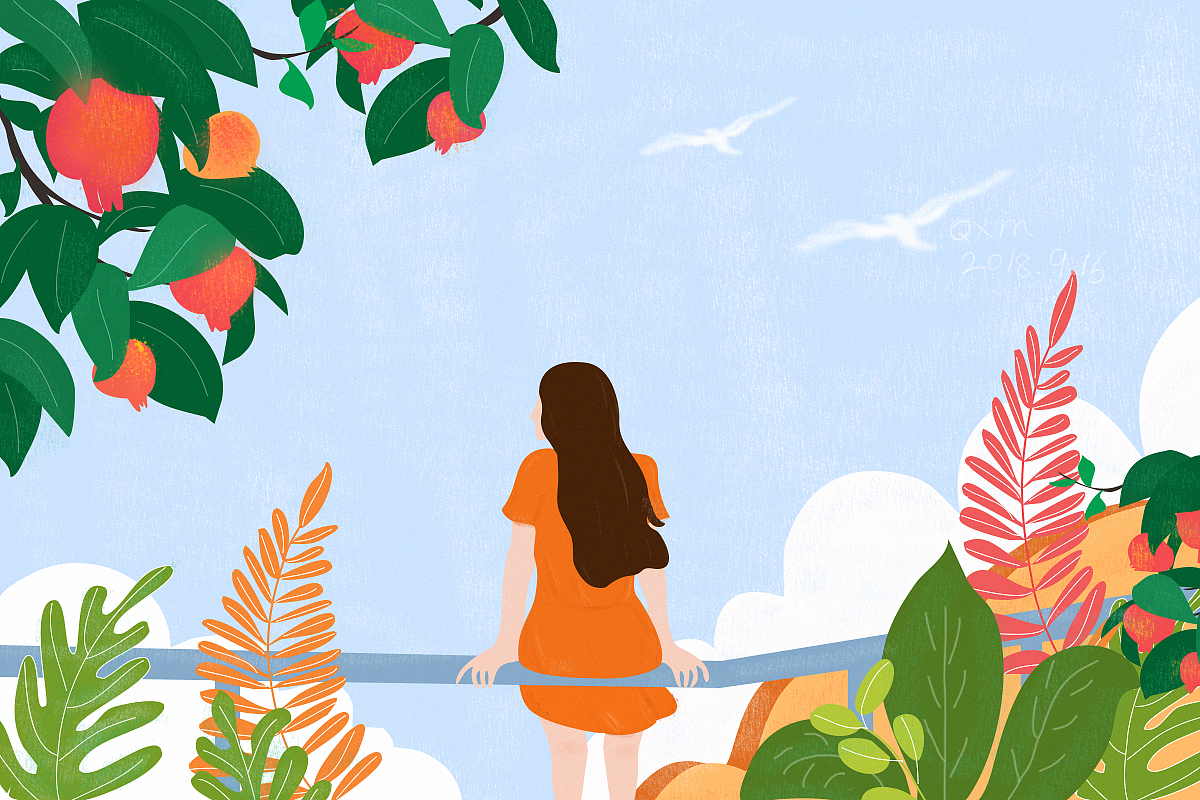 插画-初秋 石榴熟