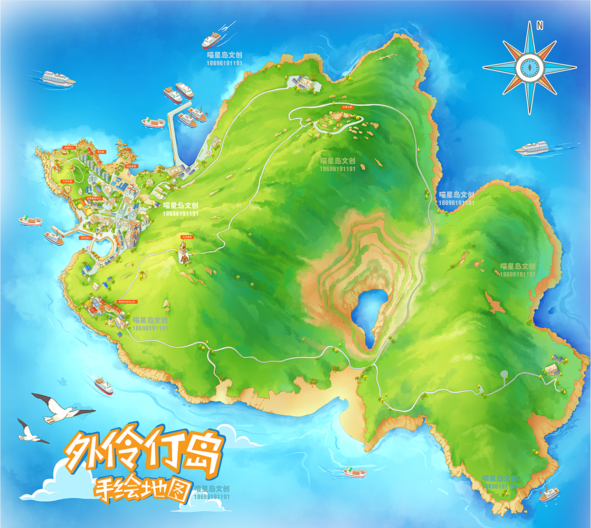 外伶仃岛旅游手绘地图