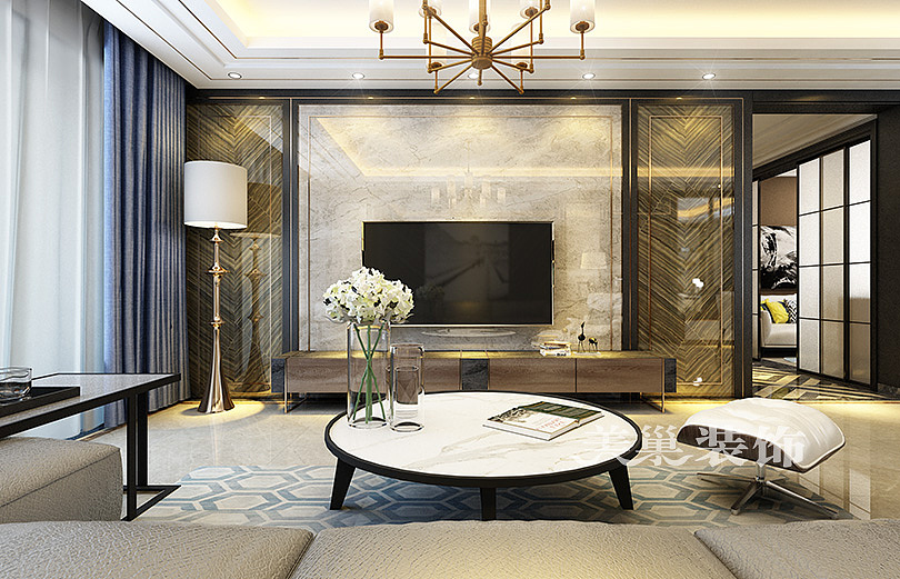 郑州公园道一号140平现代轻奢三居室装修效果图欣赏---电视背景墙