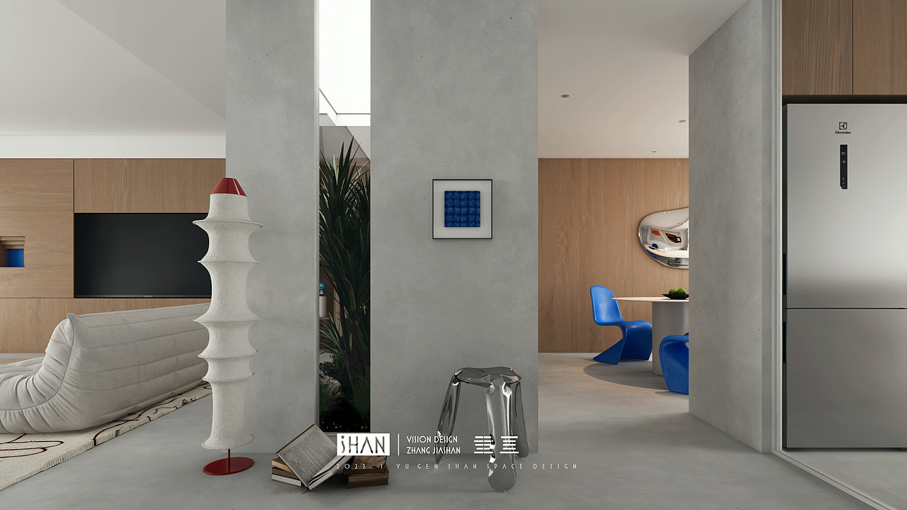 SHAN丨高饱和度蓝调点赞搭配整体灰棕色极简住宅（图ZMzI2Mzk5ODU2） - 家装设计 - 站酷设计师聿亘丨SHAN原创素材 - 站酷ZCOOL