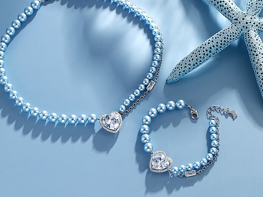 蓝背景 珍珠套装 蓝珍珠   时尚首饰  珠宝首饰摄影