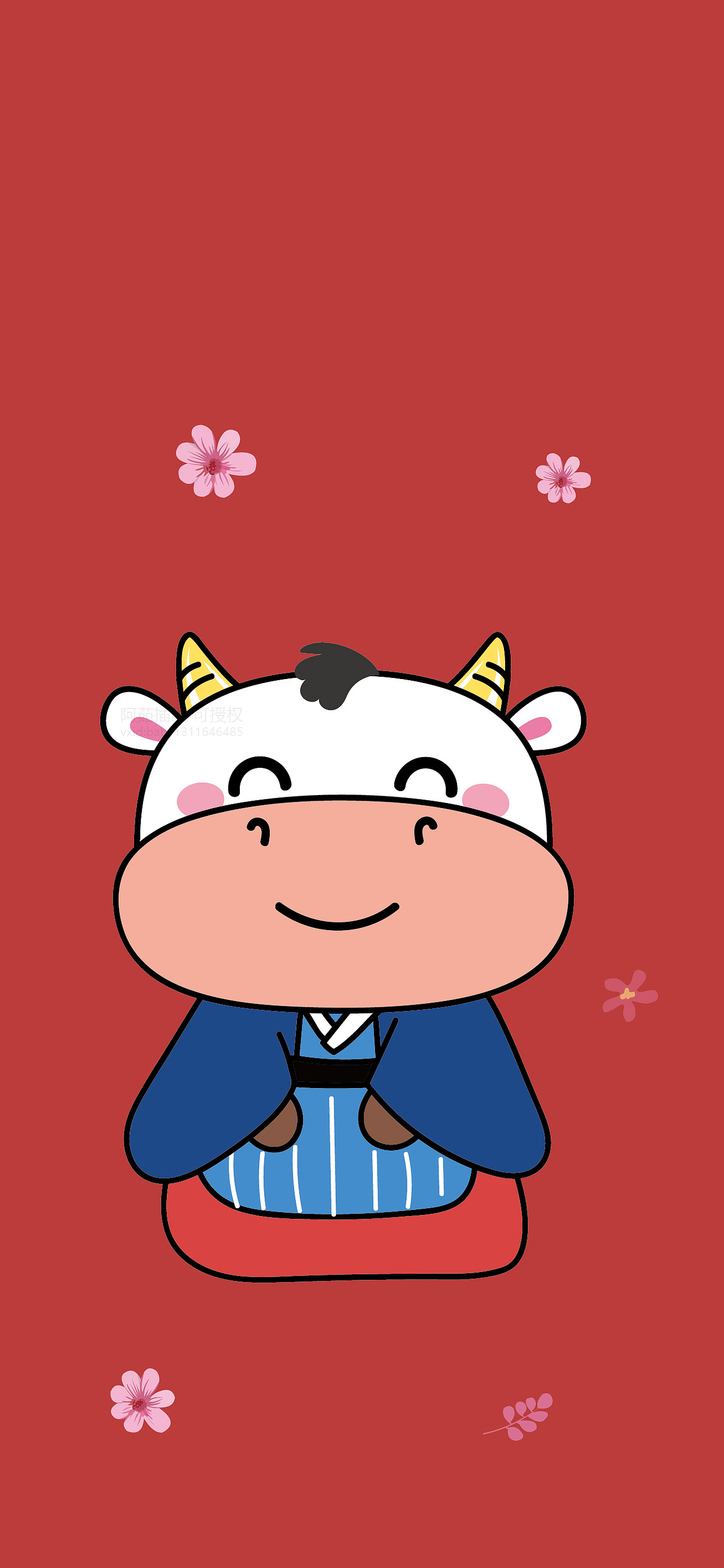 阿茹插画设计原创手绘牛壁纸手机壳可爱卡通牛插画