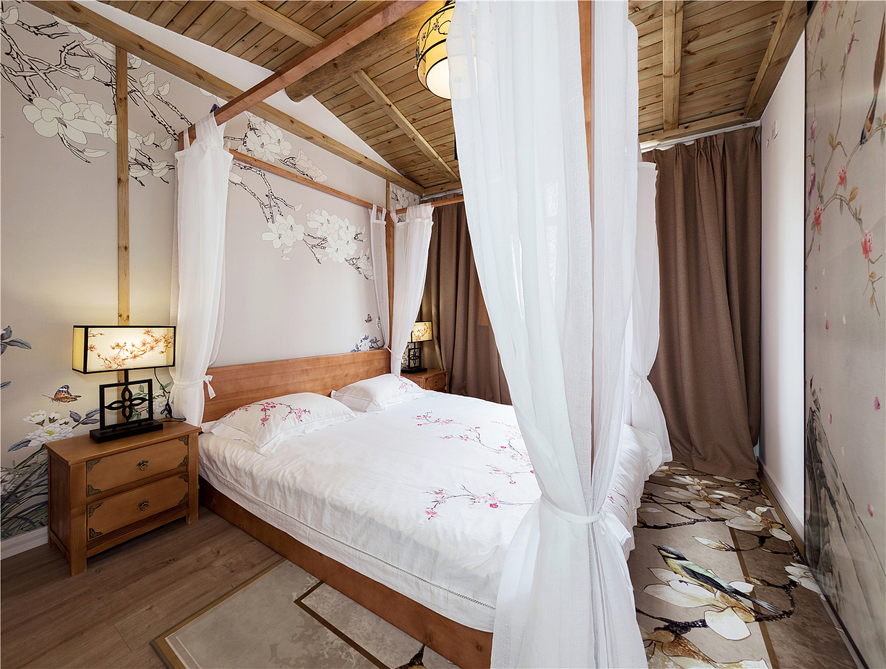 卧室的设计,以浅色调延续了空间清雅之风,相较之,其些许不同,是多以