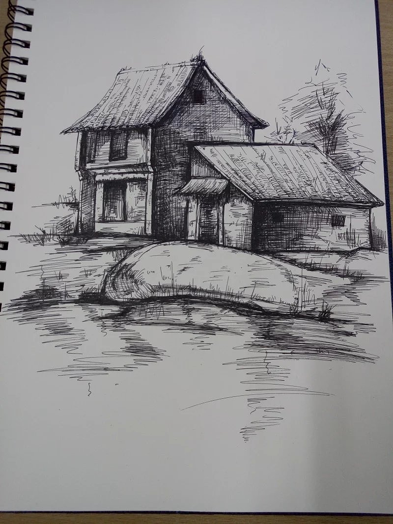 碳素笔风景手绘