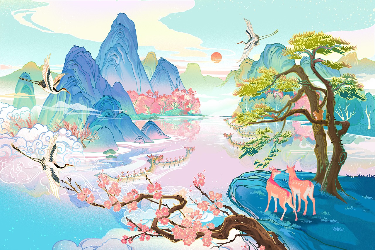 永乐宫插画系列——《青山绿水》