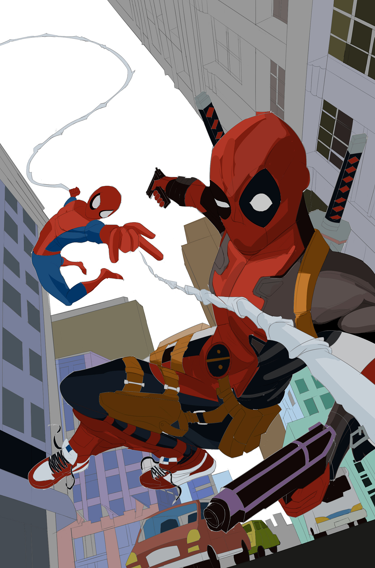 进阶插画师第二阶段~可爱死侍vs蜘蛛侠