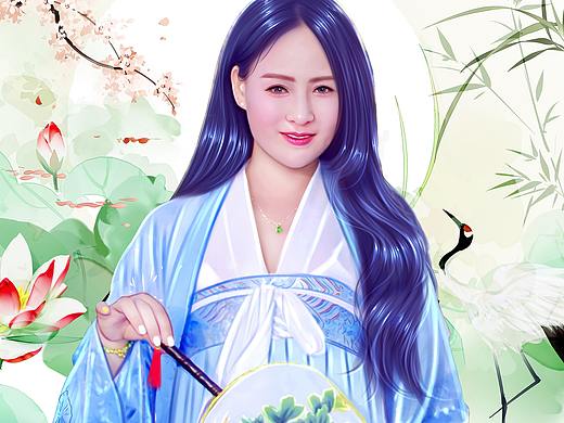 手绘穿汉服美女