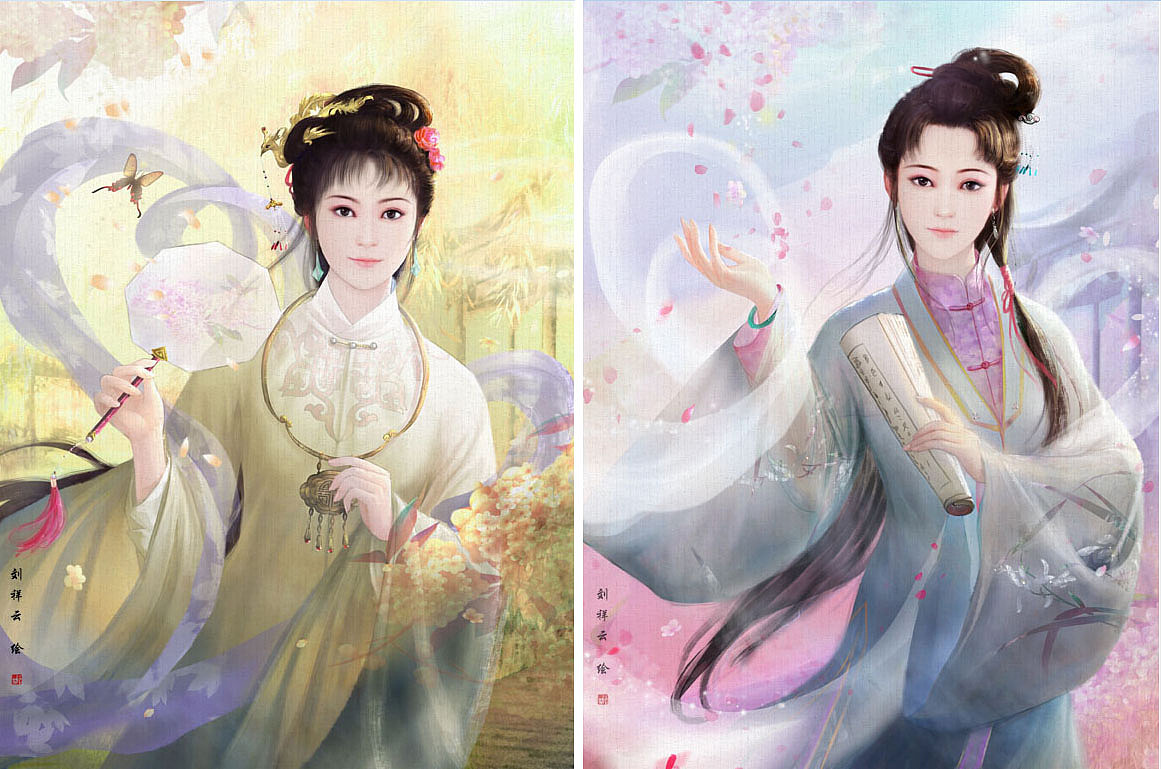 红楼梦 薛宝钗 林黛玉（图ZNzU5MDI0NjQ=） - 商业插画 - 站酷设计师云画流年原创素材 - 站酷ZCOOL