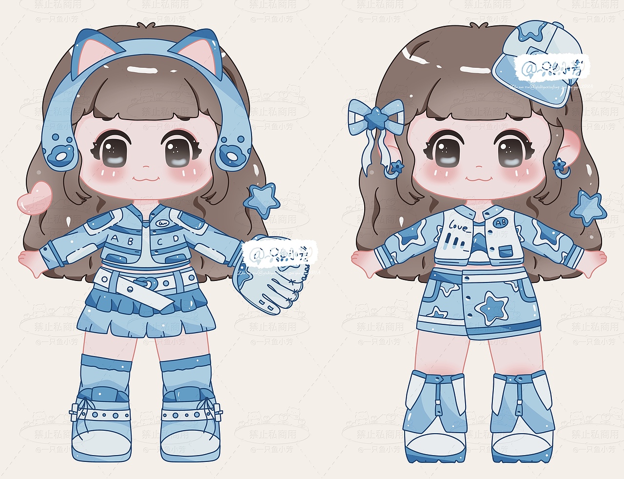 蓝色系QQ女孩换装贴纸（图ZMzc3NDUzNDky） - 商业插画 - 站酷设计师一只鱼小芳原创素材 - 站酷ZCOOL