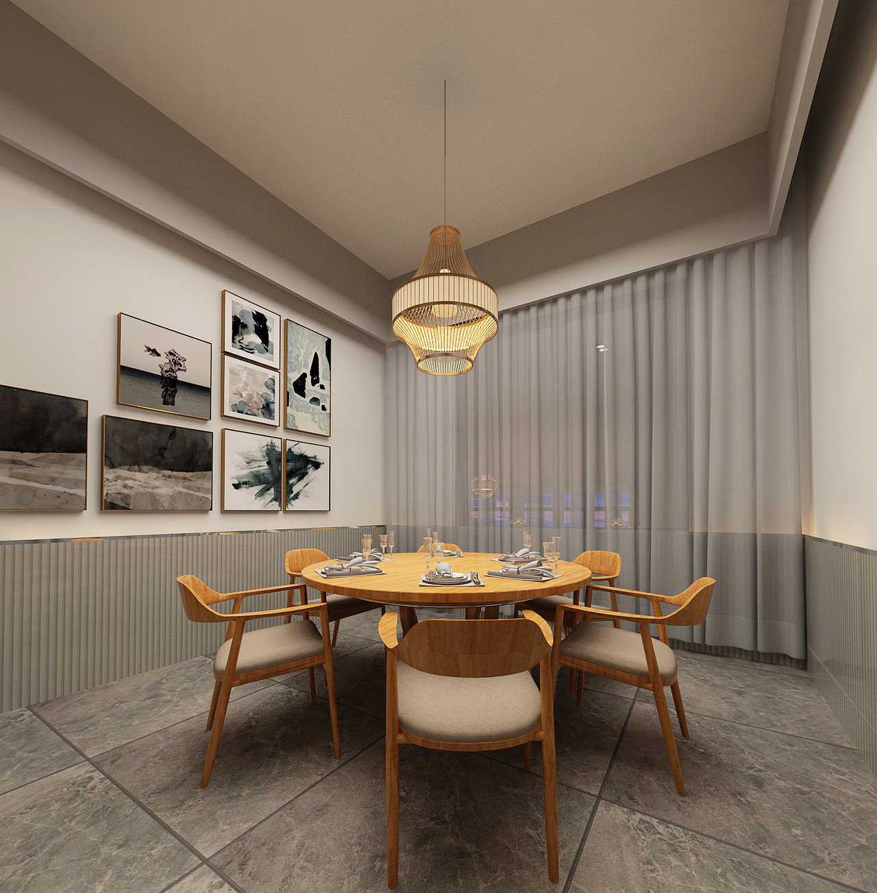 欧式餐厅室内布局工装设计3d效果图