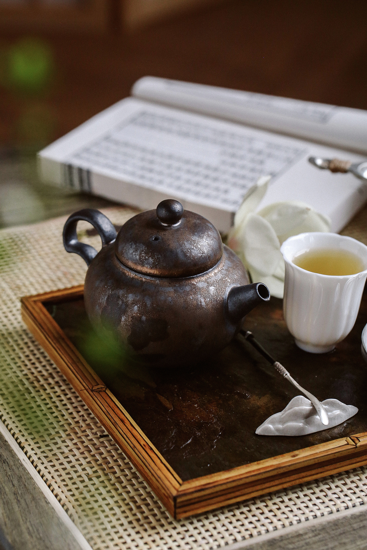 999纯银紫竹茶针银茶勺 茶壶 干泡盘