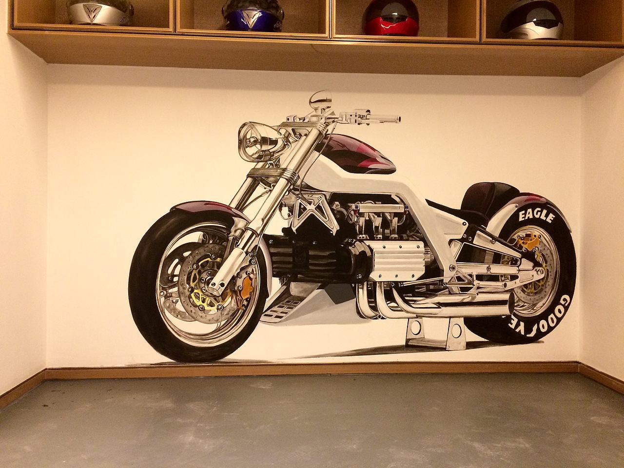 墙绘写实3d立体摩托