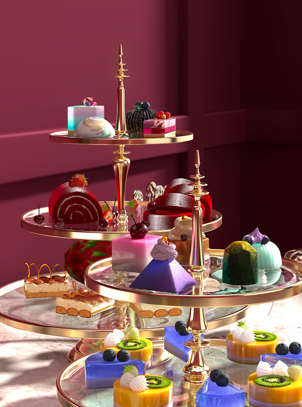 一桌下午茶|三维|场景|asaanemone_原创作品-站酷zcool