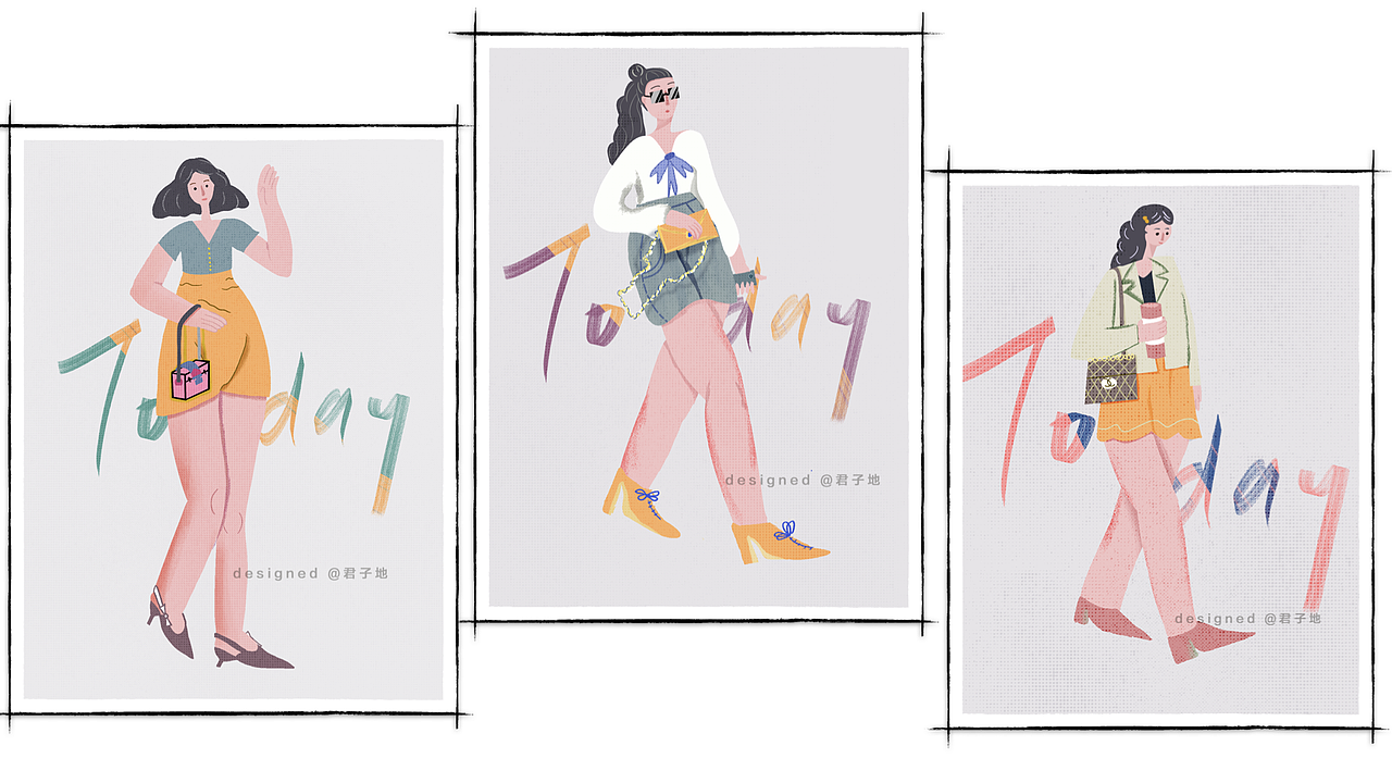 时尚街拍插画-小清新风格（图ZMTc2MTI5MTgw） - 绘本 - 站酷设计师君子地原创素材 - 站酷ZCOOL