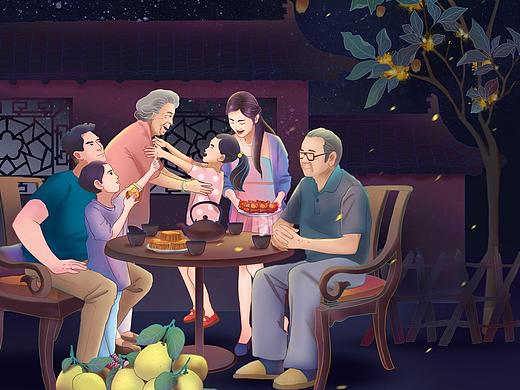 中秋节插画海报（个人主页-ZMzkyMzYxNDA=） - 商业插画 - 站酷设计师马面鱿原创素材 - 站酷ZCOOL