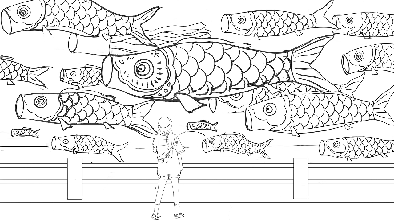 鲤鱼旗人物插画