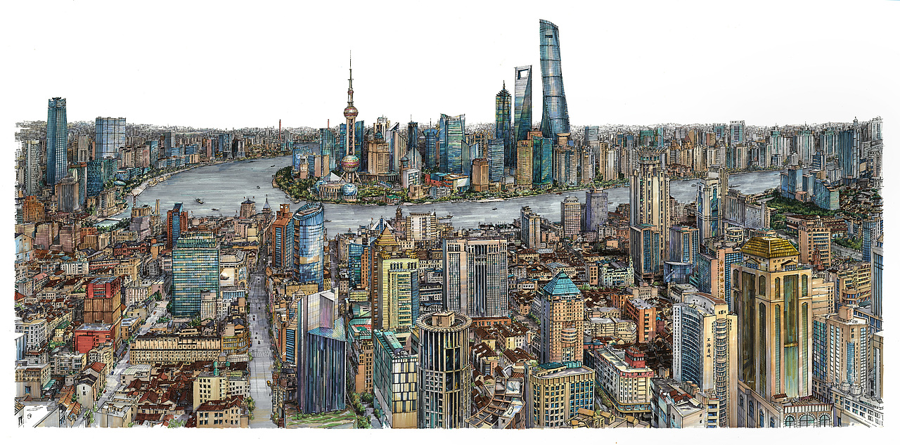 马克笔手绘 上海外滩