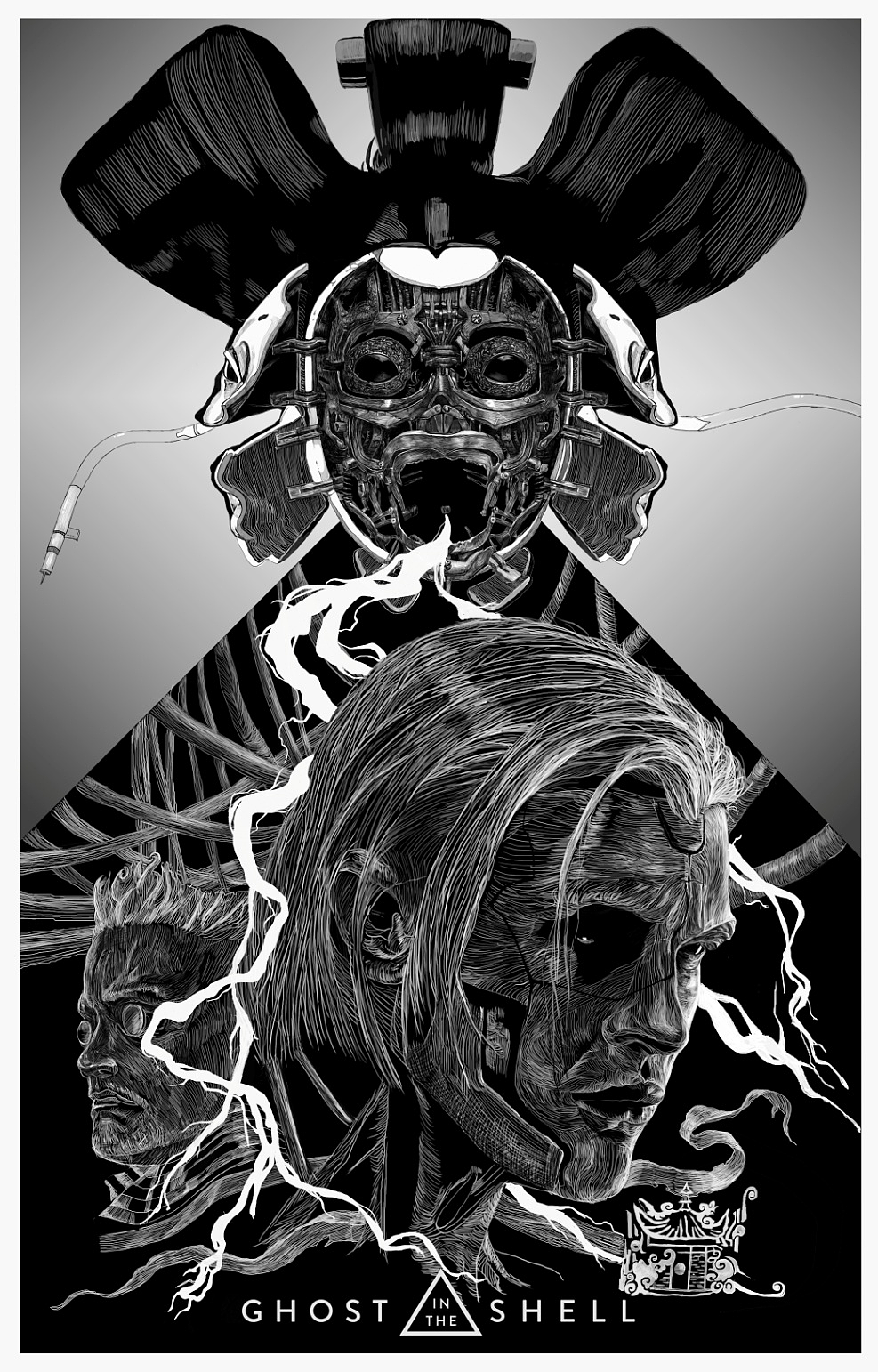 一组黑白插画新作品哥斯拉