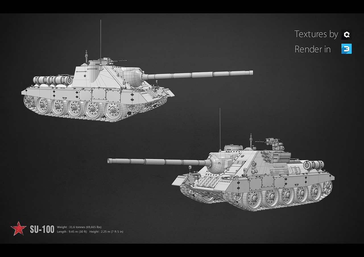SU-100坦克建模渲染（图ZMTA3NDgzMTI0） - 机械/交通 - 站酷设计师尾巴草的夏天原创素材 - 站酷ZCOOL