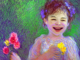 #AI创作实验室#一个小孩子拿着一朵花微笑