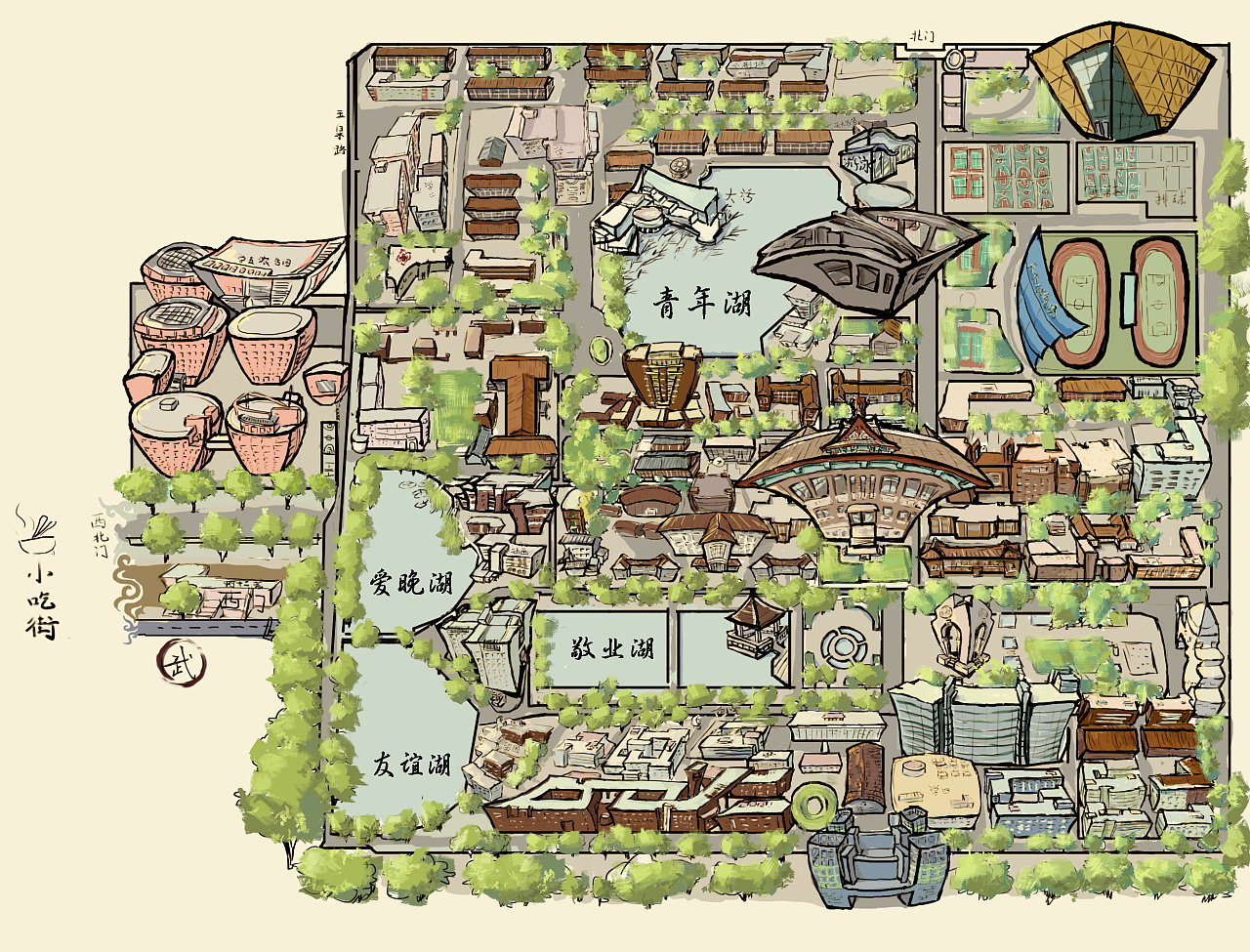 天津大学的卡通地图,容易迷路的童鞋带一份哦,萌萌哒 推荐