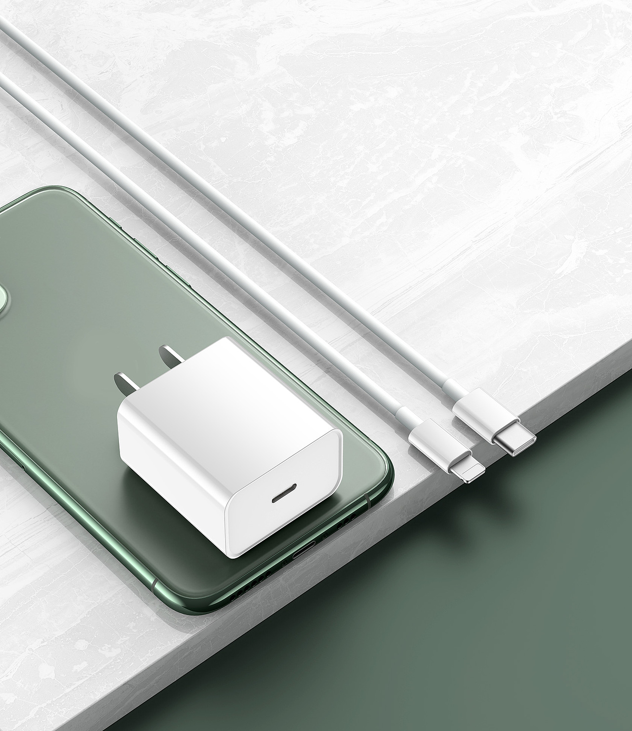 苹果原装充电器 充电线 数据线 建模 渲染 修图 手机