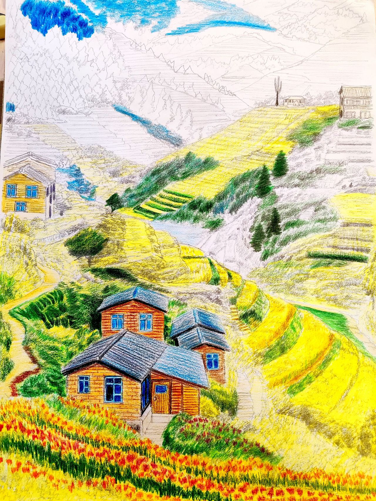 A3手绘|春日乡村的风景⑦