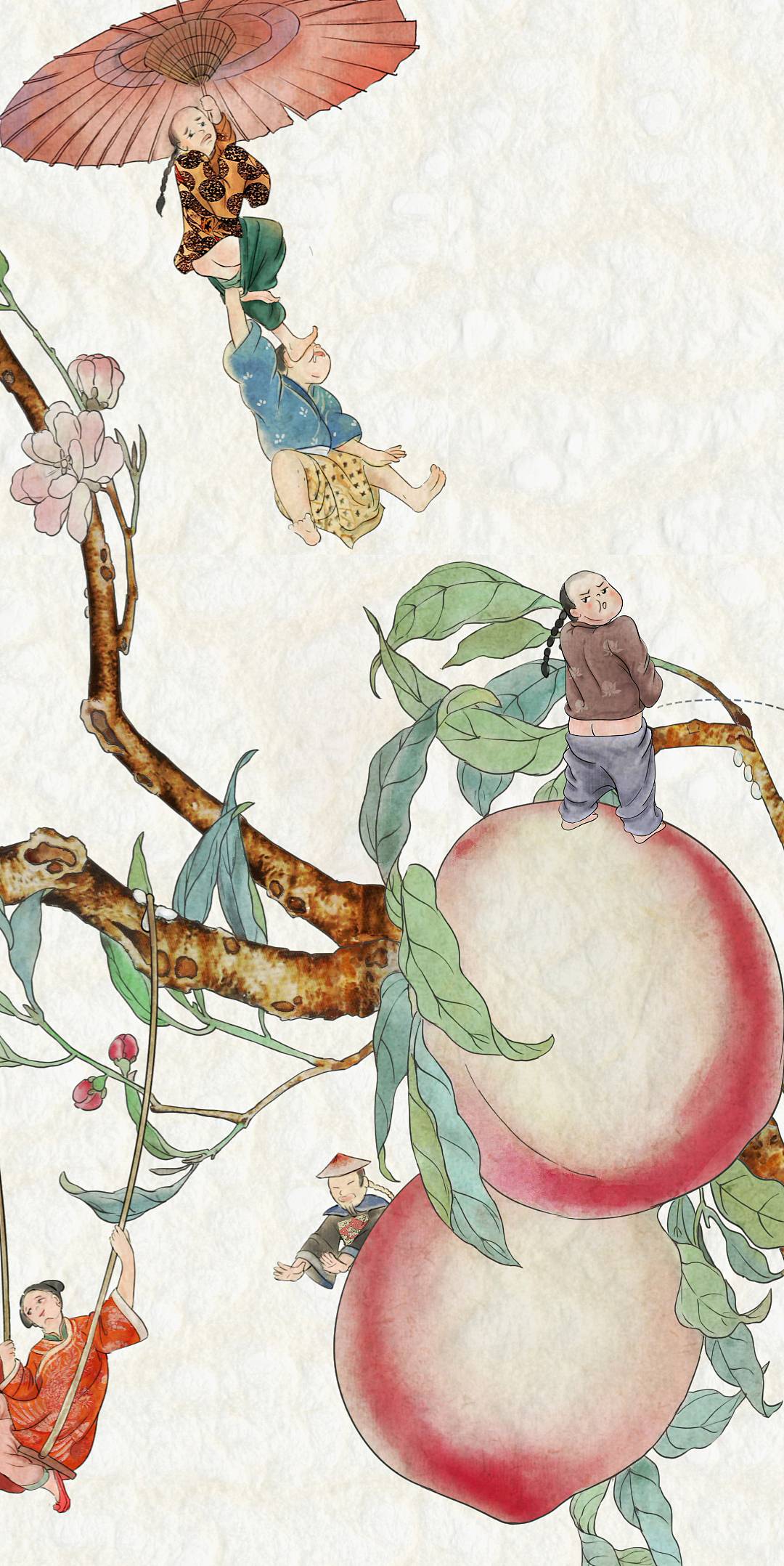 清雍正粉彩过枝福寿双全八桃五蝠大盘文创插画