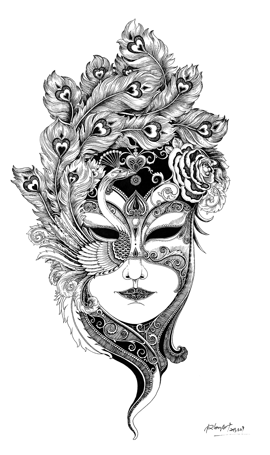 女人－面具 （插画作品）（图ZMTYzNjg5ODQ=） - 艺术插画 - 站酷设计师Rlon原创素材 - 站酷ZCOOL
