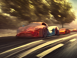 #站酷梦笔#公路上、赛车、美女，电影场景，旷世杰作，