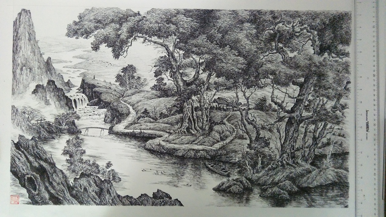 钢笔画风景