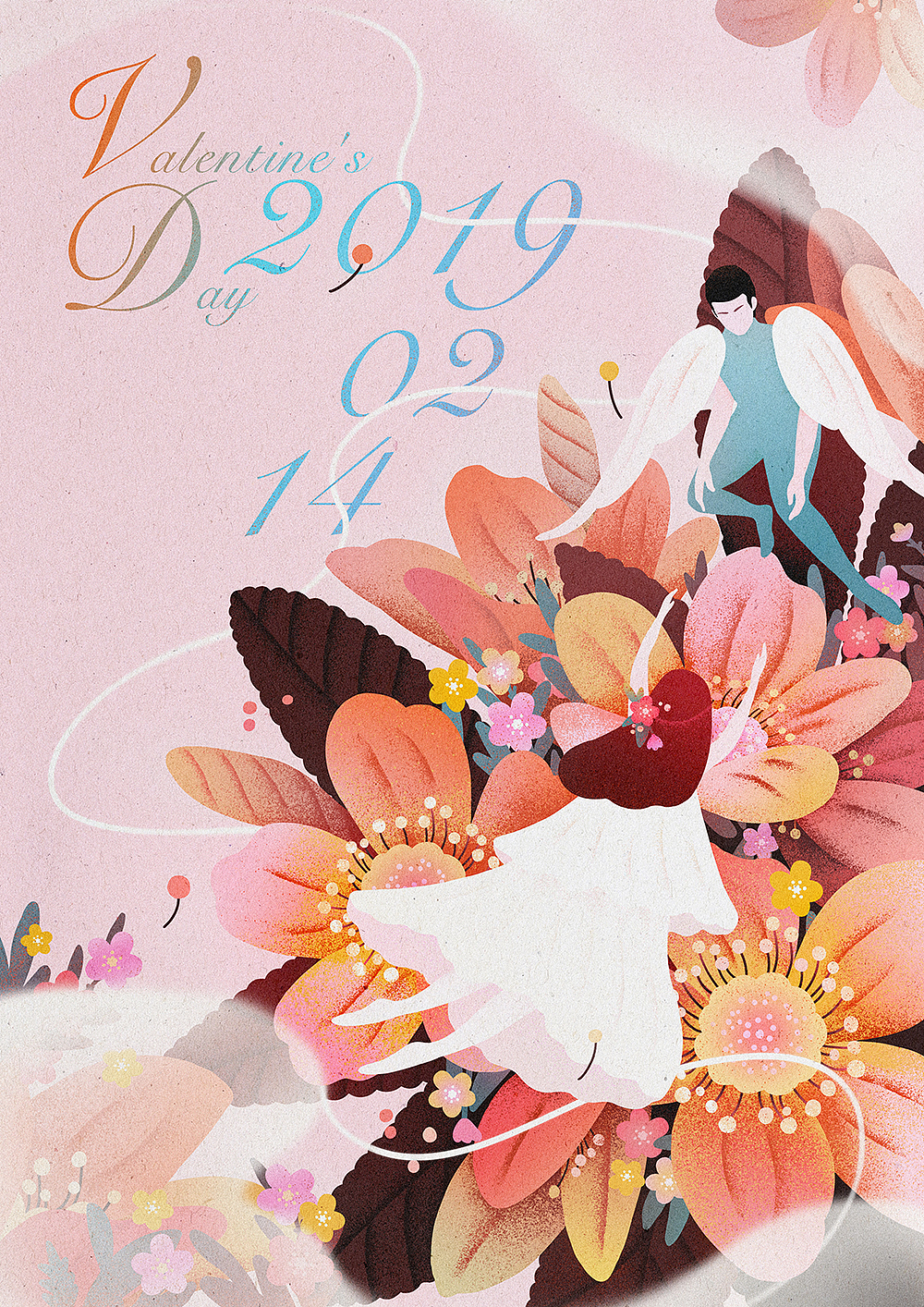 情人节主题插画 天使恋人