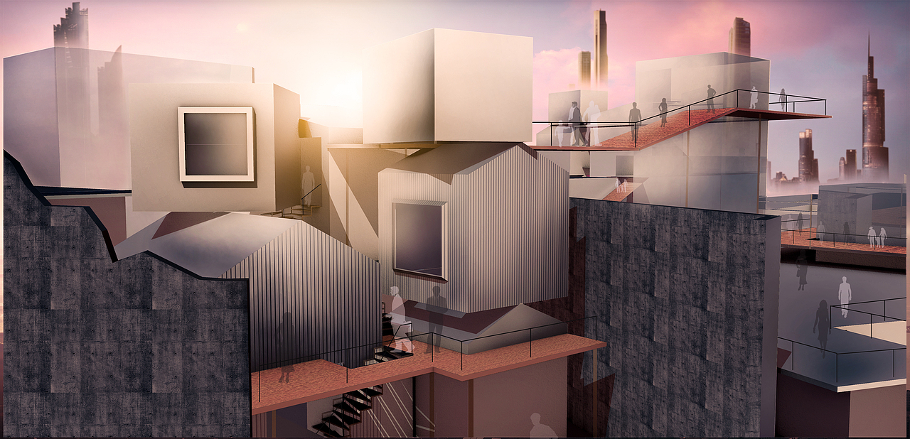 建筑拼贴插画风效果图合集