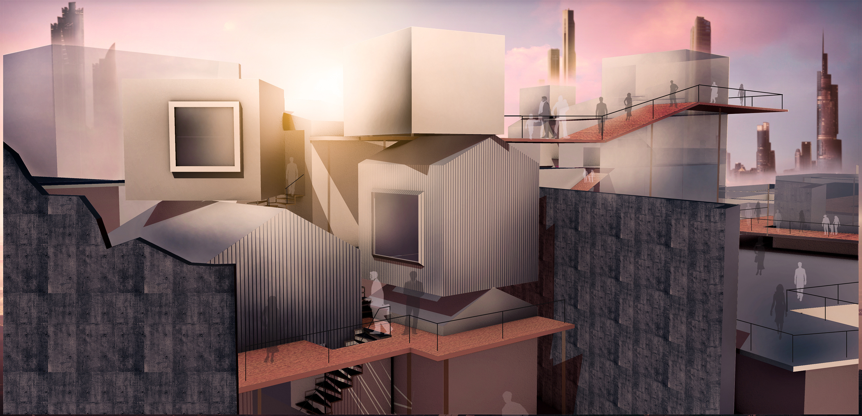 建筑拼贴插画风效果图合集