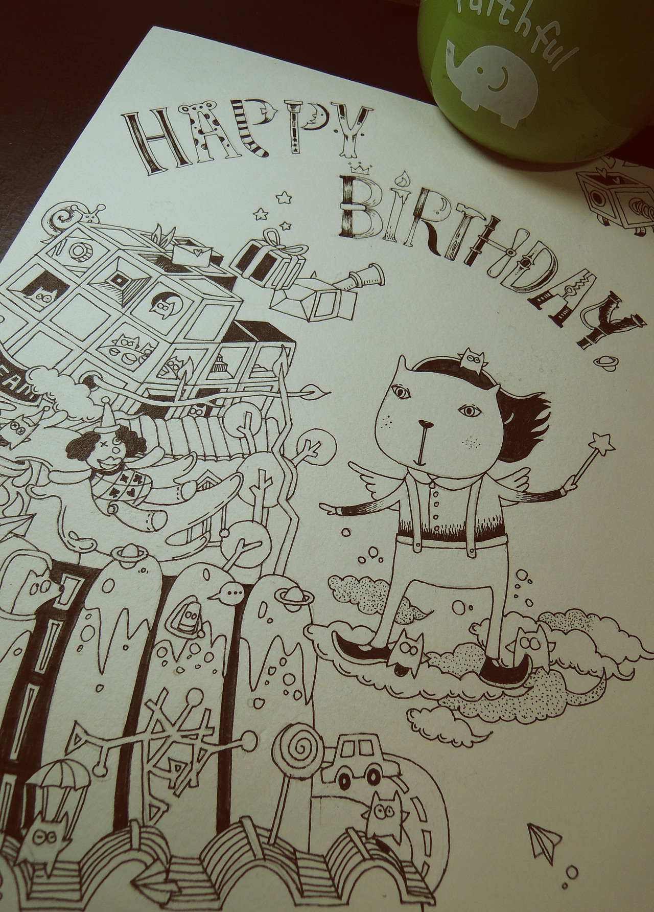 猫空·HAPPY BIRTHDAY 明信片（图ZMTQ2MDA4MzY=） - 商业插画 - 站酷设计师Bigfish大鱼君原创素材 - 站酷ZCOOL