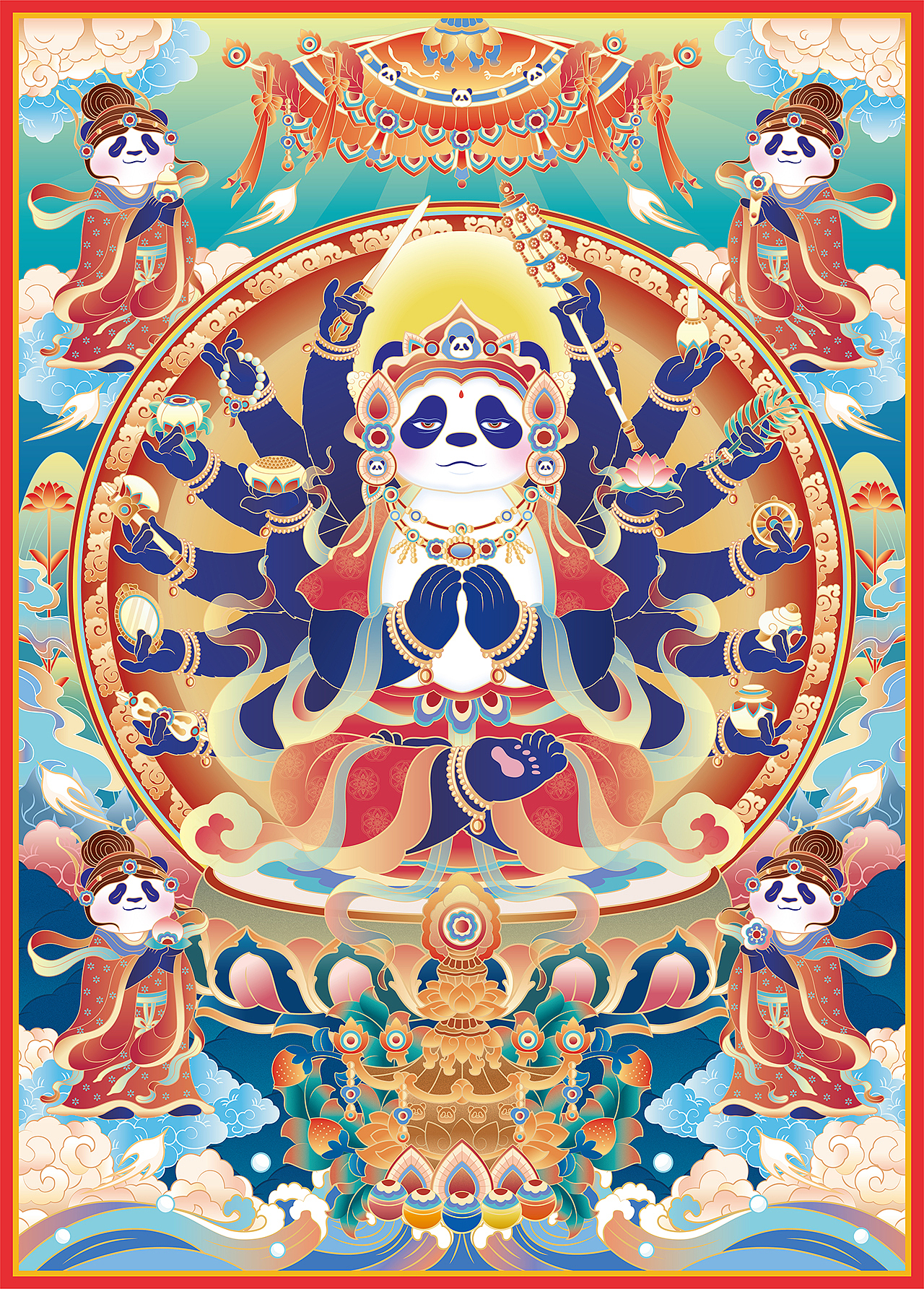 唐卡熊猫千手观音（图ZMjgzNTg4MTA4） - 商业插画 - 站酷设计师江小怪原创素材 - 站酷ZCOOL