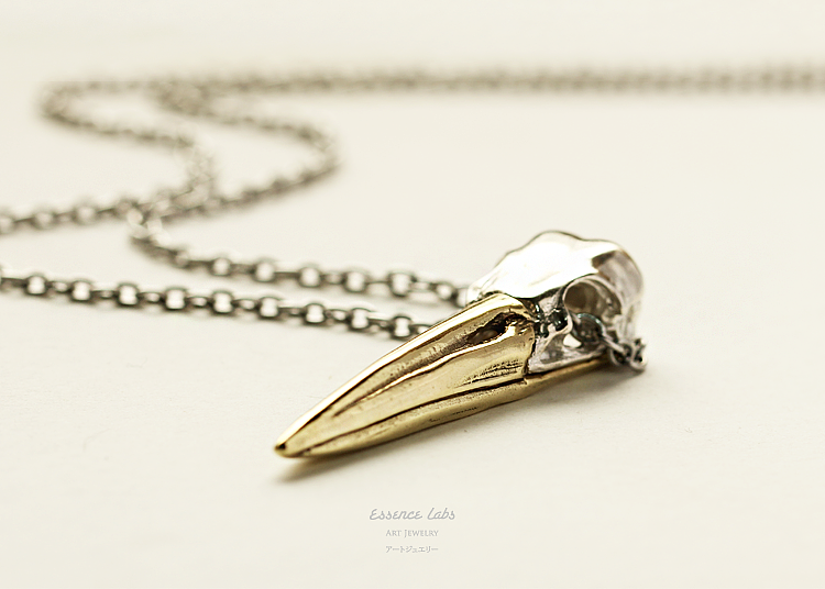 骸首饰设计师原创丹顶鹤鸟头骨女骷髅项链长锥形吊坠手工925纯银