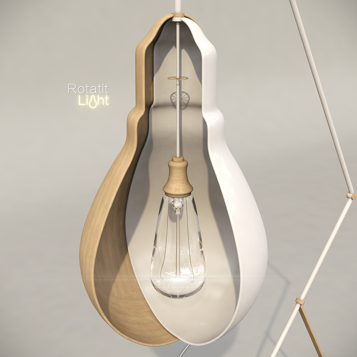 (在两瓣灯罩连接处设置了旋钮机关,使用者可以根据自己的喜好调节灯罩之间的角度达到控制光照大小、方向的需求。)