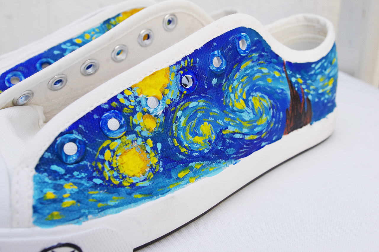 豹小玉手绘手绘鞋梵高的星夜