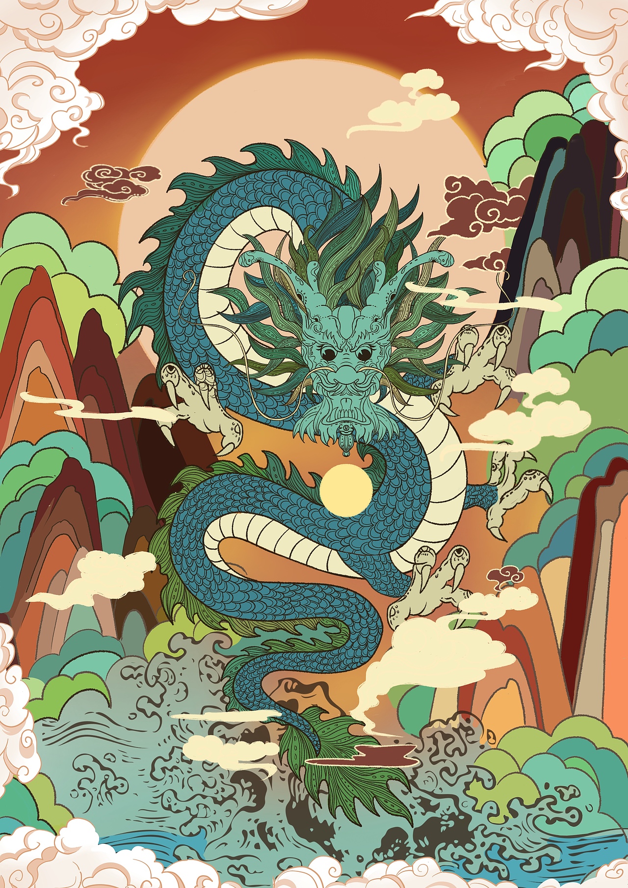 国风元素龙祥龙插画小场景