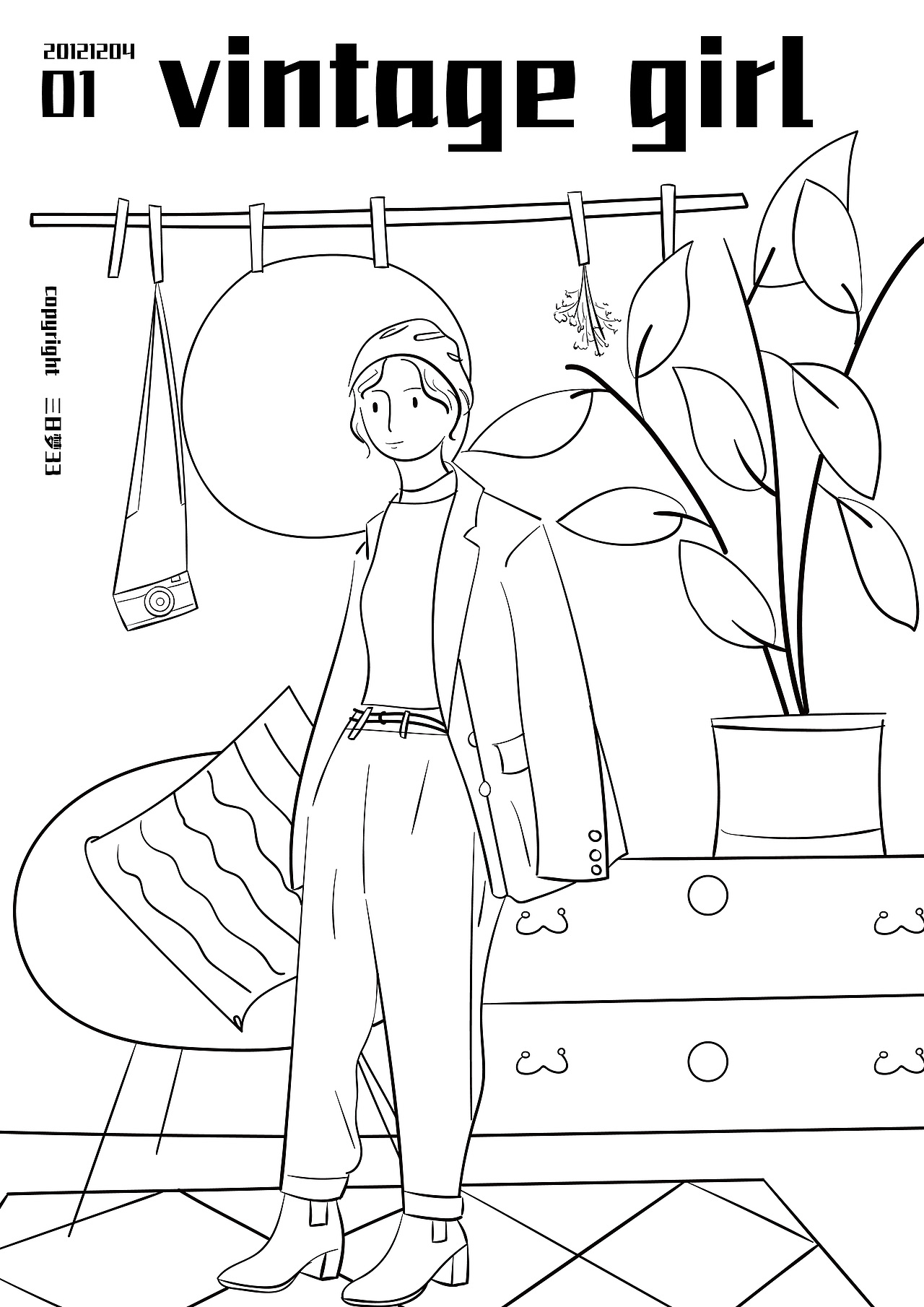 vintage girl 复古女孩插画