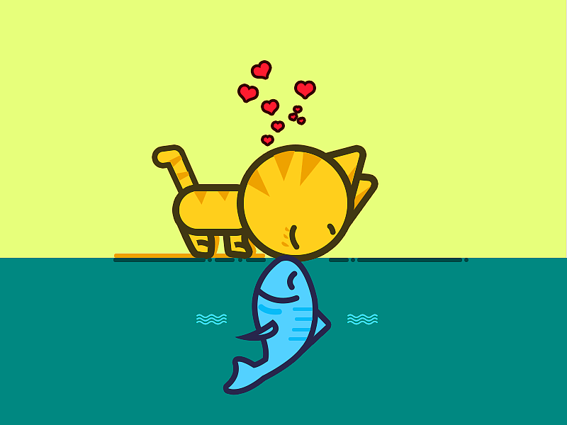 cat and fish（图ZNTUzMTUwMjQ=） - 艺术插画 - 站酷设计师蝴蝶结秀原创素材 - 站酷ZCOOL